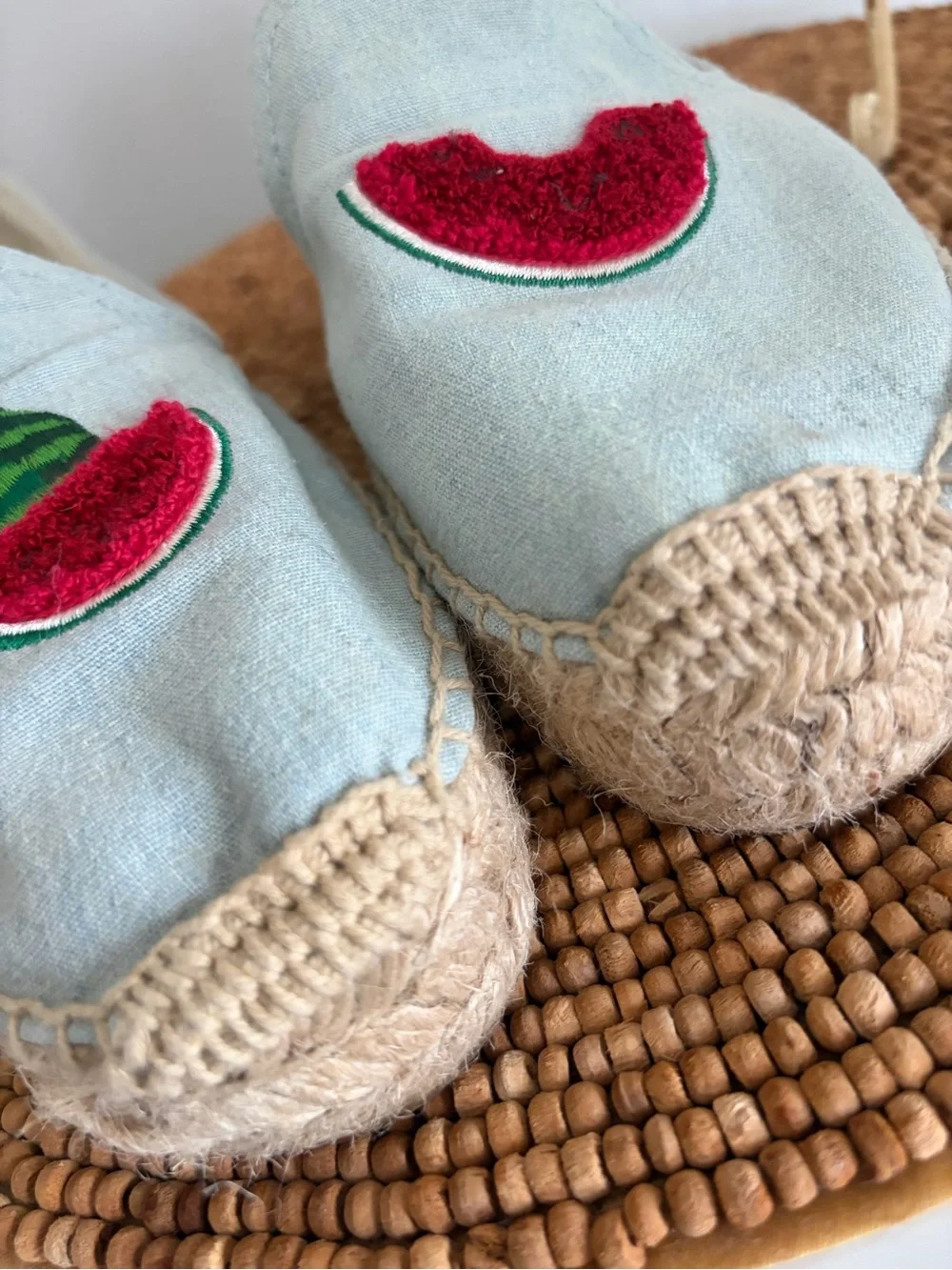 Soludos Women's Light Blue Espadrille Loafers with Watermelon Patch